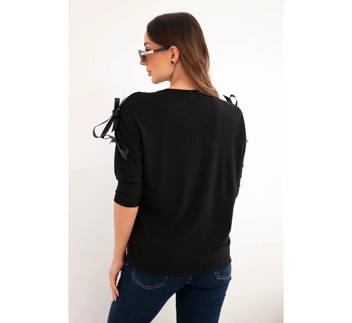 Dámská viskózová blůza s ozdobnými model 22010144 černá - K-Fashion Dámská viskózová blůza s ozdobnými model 22010144 černá - K-Fashion