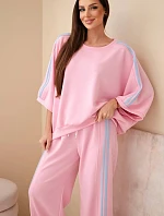 Dámský set viskózový máslový s širokou nohavicí a volnou blůzou světle růžový