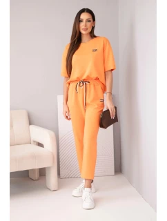 Dámský komplet z viskózy máslový s krátkým rukávem a kalhotami s ohrnutým lemem oranžový