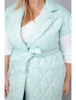 Dámská vesta Plus Size prošívaná s páskem a límcem mátová