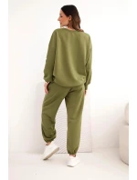 Dámský máslový komplet s volnou mikinou a kalhotami s nápisem LOVE olivový