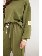 Dámský máslový komplet s volnou mikinou a kalhotami s nápisem LOVE olivový