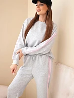 Dámský viskózový komplet máslový s lampasy šedý