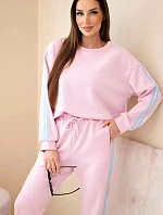 Dámský viskózový máslový komplet s lampasy pudrově růžová