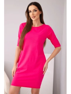 Dámské bavlněné šaty s 3/4 rukávem a kapsami fuchsiové