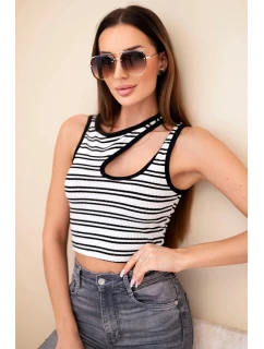Dámský žebrovaný pruhovaný top bez rukávů s průstřihem černá