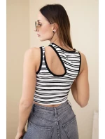 Dámský žebrovaný pruhovaný top bez rukávů s průstřihem černá