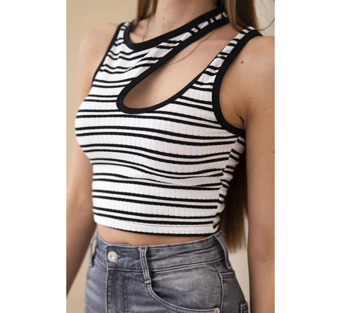 Dámský žebrovaný pruhovaný top bez rukávů s průstřihem černá Dámský žebrovaný pruhovaný top bez rukávů s průstřihem černá