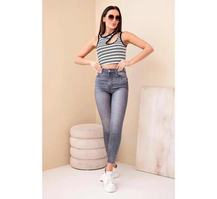 Dámský žebrovaný pruhovaný top bez rukávů s průstřihem černá Dámský žebrovaný pruhovaný top bez rukávů s průstřihem černá