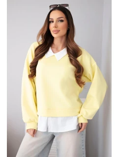 Dámská máslová mikina z viskózy s košilovou vsadkou žlutá