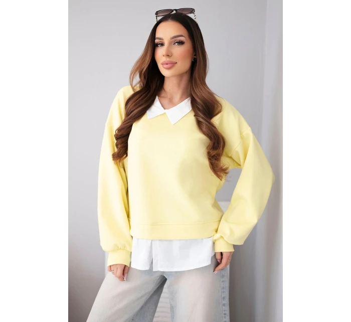 Dámská máslová mikina z viskózy s košilovou vsadkou žlutá Dámská máslová mikina z viskózy s košilovou vsadkou žlutá