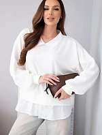 Dámská máslová mikina z viskózy s košilovou vsadkou bílá