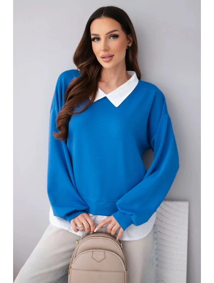 Dámská máslová mikina z viskózy s košilovou vsadkou chrpová Dámská máslová mikina z viskózy s košilovou vsadkou chrpová