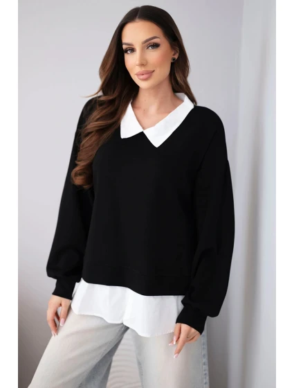 Dámská máslová mikina z viskózy s košilovou vsadkou černá Dámská máslová mikina z viskózy s košilovou vsadkou černá
