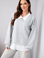 Dámská máslová mikina z viskózy s košilovou vsadkou šedá