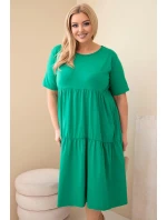 Dámské bavlněné šaty Plus Size s krátkým rukávem a volánem zelená