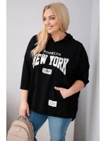 Dámská mikina Plus Size z viskózy s kapucí a klokaní kapsou černá Dámská mikina Plus Size z viskózy s kapucí a klokaní kapsou černá