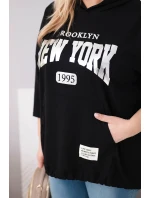 Dámská mikina Plus Size z viskózy s kapucí a klokaní kapsou černá Dámská mikina Plus Size z viskózy s kapucí a klokaní kapsou černá