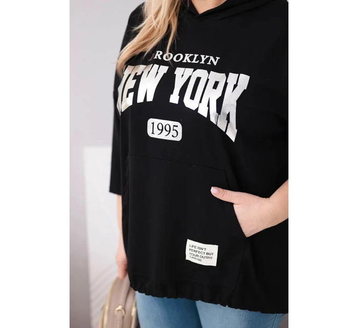 Dámská mikina Plus Size z viskózy s kapucí a klokaní kapsou černá Dámská mikina Plus Size z viskózy s kapucí a klokaní kapsou černá