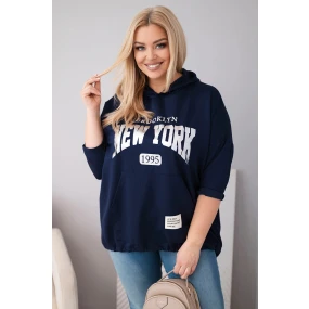 Dámská mikina Plus Size z viskózy s kapucí a klokankovou kapsou tmavě modrá