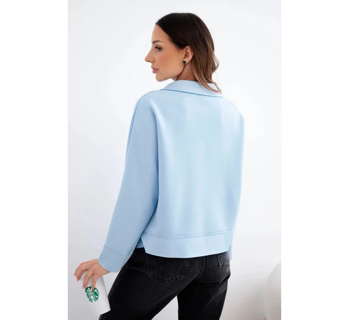 Dámská máslová mikina z viskózy s límečkem a výstřihem do V modrá Dámská máslová mikina z viskózy s límečkem a výstřihem do V modrá