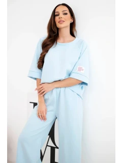 Dámský máslový komplet z viskózy mikina a široké kalhoty modrý