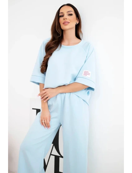 Dámský máslový komplet z viskózy mikina a široké kalhoty modrý Dámský máslový komplet z viskózy mikina a široké kalhoty modrý