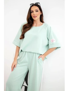 Dámský máslový komplet z viskózy mikina a široké kalhoty mentolový