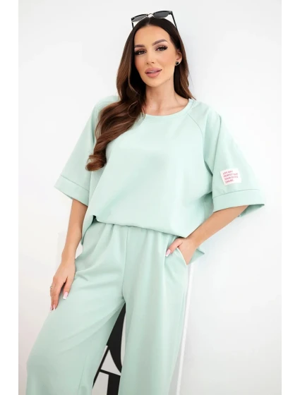 Dámský máslový komplet z viskózy mikina a široké kalhoty mentolový Dámský máslový komplet z viskózy mikina a široké kalhoty mentolový