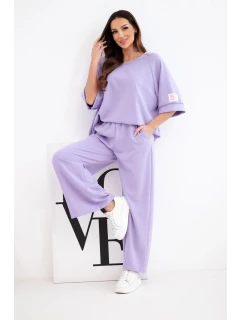 Dámský máslový komplet z viskózy mikina a široké kalhoty světle fialový