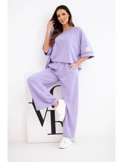 Dámský máslový komplet z viskózy mikina a široké kalhoty světle fialový Dámský máslový komplet z viskózy mikina a široké kalhoty světle fialový