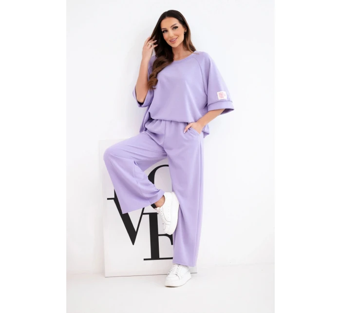 Dámský máslový komplet z viskózy mikina a široké kalhoty světle fialový Dámský máslový komplet z viskózy mikina a široké kalhoty světle fialový