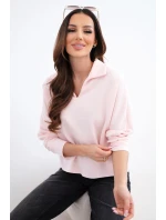 Dámská máslová halenka z viskózy s límečkem a véčkovým výstřihem pudrově růžová