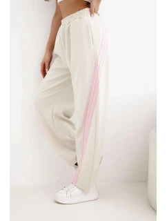 Dámské máslové kalhoty z viskózy s lampasem béžové