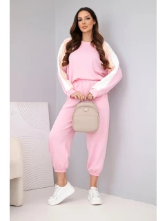 Dámský komplet z měkkého materiálu s lampasem a nápletem světle růžový