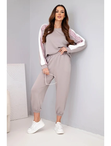 Dámský komplet s lampasem a manžetou máslový fango Dámský komplet s lampasem a manžetou máslový fango