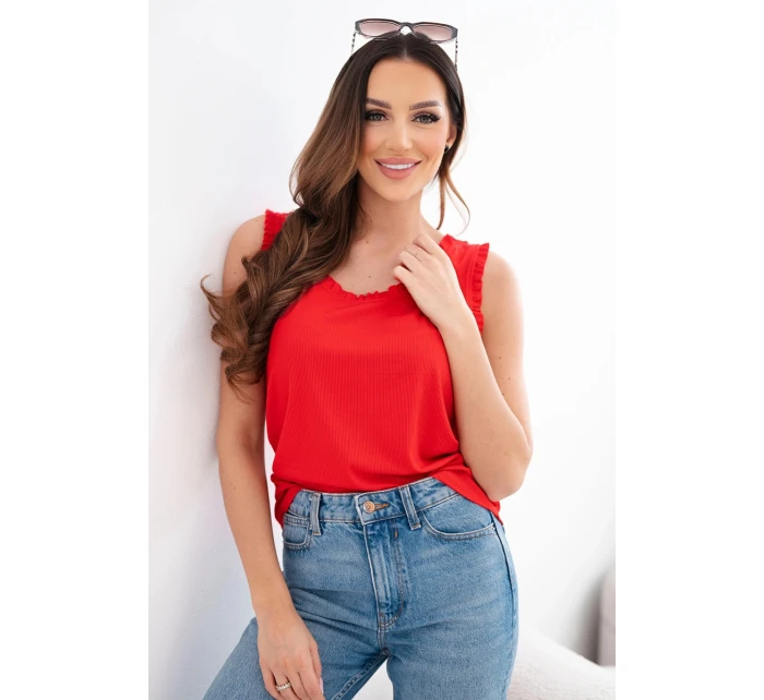 Dámská halenka z viskózy s volánkem u výstřihu červená Dámská halenka z viskózy s volánkem u výstřihu červená