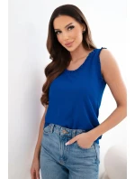 Dámská halenka z viskózy s volánkem u výstřihu chrpová Dámská halenka z viskózy s volánkem u výstřihu chrpová