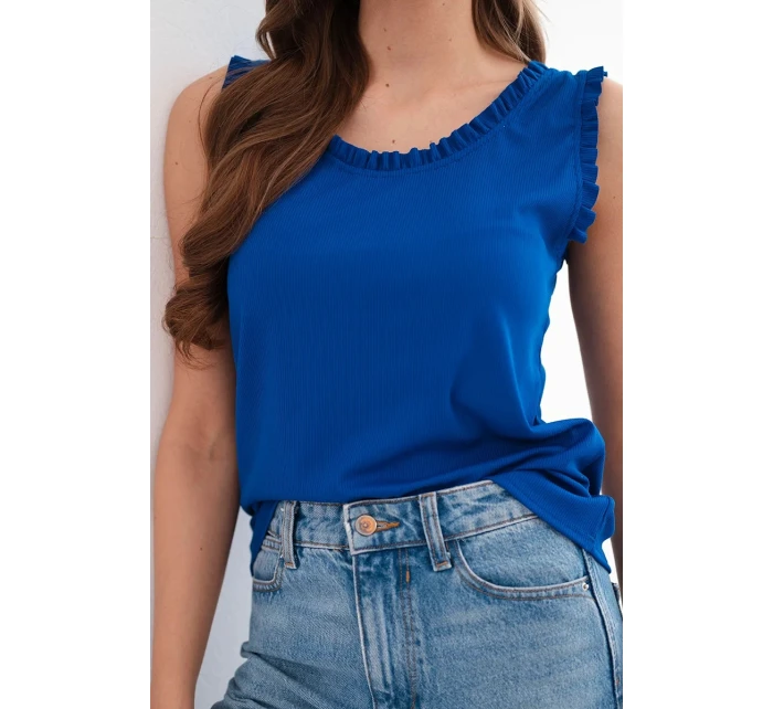 Dámská halenka z viskózy s volánkem u výstřihu chrpová Dámská halenka z viskózy s volánkem u výstřihu chrpová