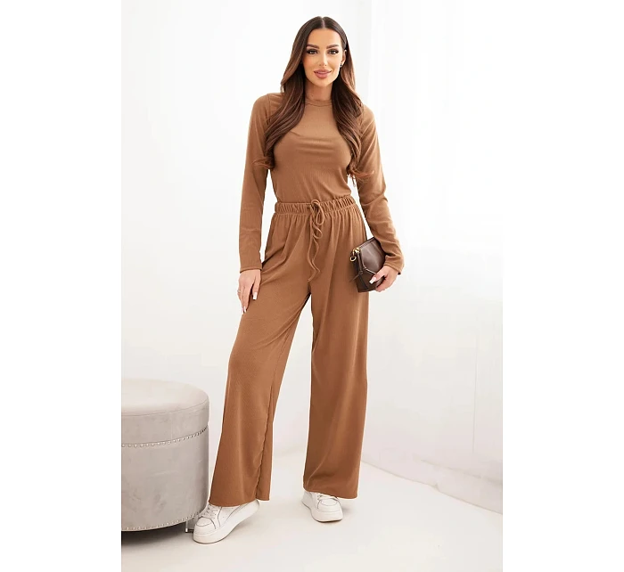 Dámský viskózový komplet s halenkou a širokými kalhotami camelový Dámský viskózový komplet s halenkou a širokými kalhotami camelový