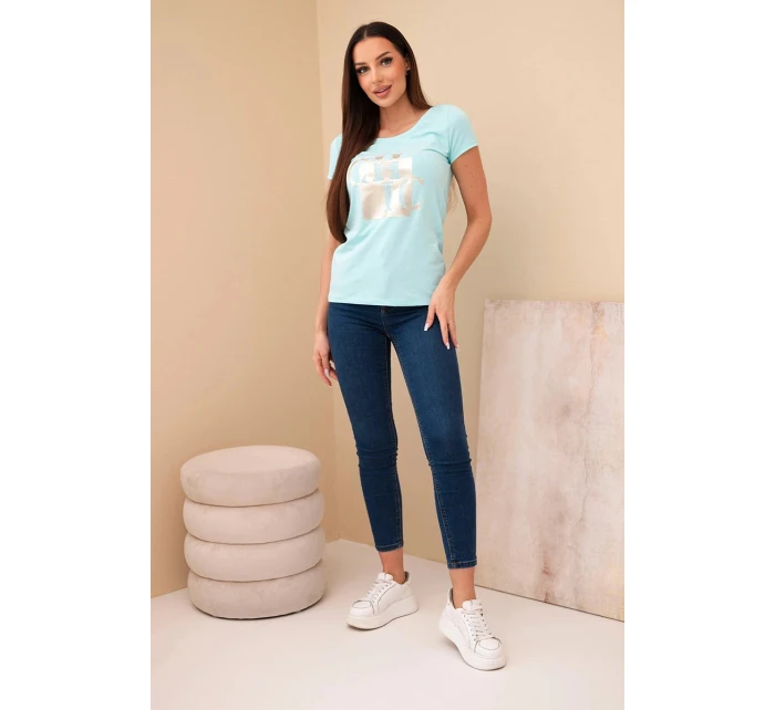 Dámské bavlněné tričko s potiskem CHIC mentolová Dámské bavlněné tričko s potiskem CHIC mentolová