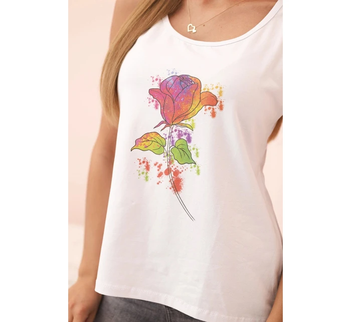 Dámská bavlněná halenka na ramínkách s květinovým potiskem bílá Dámská bavlněná halenka na ramínkách s květinovým potiskem bílá