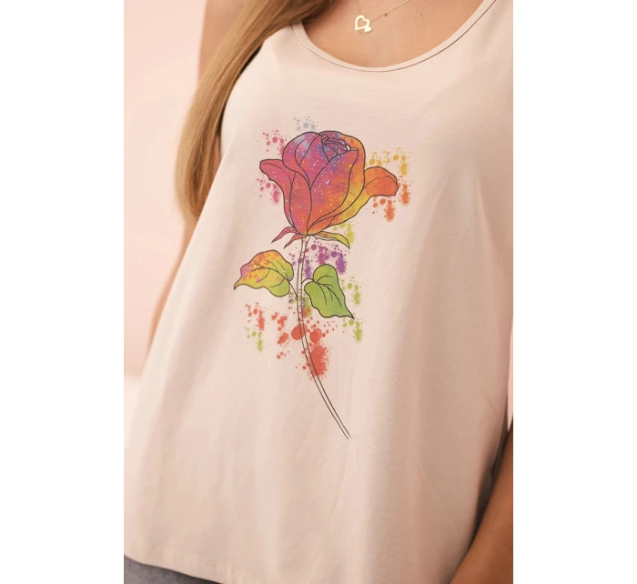 Dámská bavlněná halenka na ramínkách s květinovým potiskem béžová Dámská bavlněná halenka na ramínkách s květinovým potiskem béžová