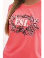 Dámská bavlněná halenka s ozdobným potiskem ESL růžový neon Dámská bavlněná halenka s ozdobným potiskem ESL růžový neon