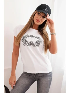 Dámská bavlněná halenka s ozdobným potiskem ESL bílá