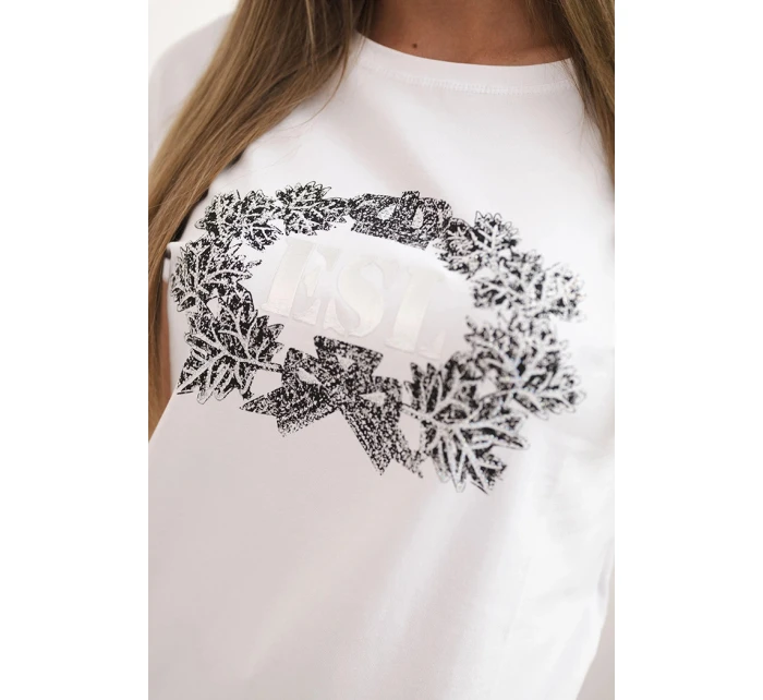 Dámská bavlněná halenka s ozdobným potiskem ESL bílá Dámská bavlněná halenka s ozdobným potiskem ESL bílá