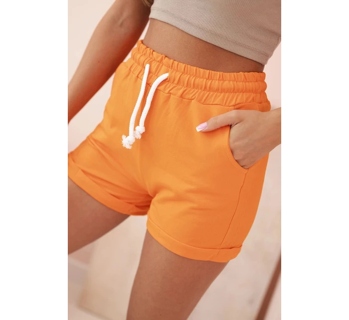 Dámské bavlněné kraťasy s gumou a šňůrkou v pase oranžové Dámské bavlněné kraťasy s gumou a šňůrkou v pase oranžové