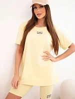 Dámský bavlněný komplet s krátkým rukávem a šortkami žlutý