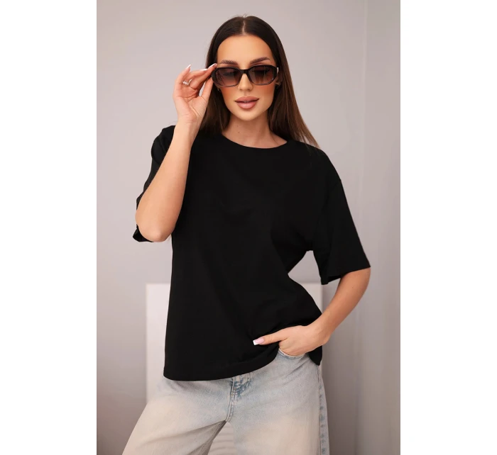 Dámská bavlněná základní halenka s krátkým rukávem černá Dámská bavlněná základní halenka s krátkým rukávem černá