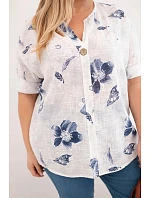 Dámská bavlněná halenka Plus Size s květinovým vzorem bílá